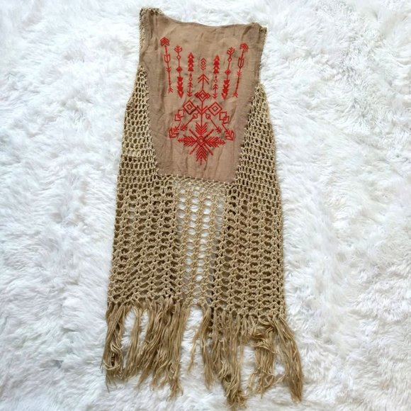 Do everything in love Jackets & Blazers - Do Everything In Love Vest Crochet Fringe Longline Open One Size